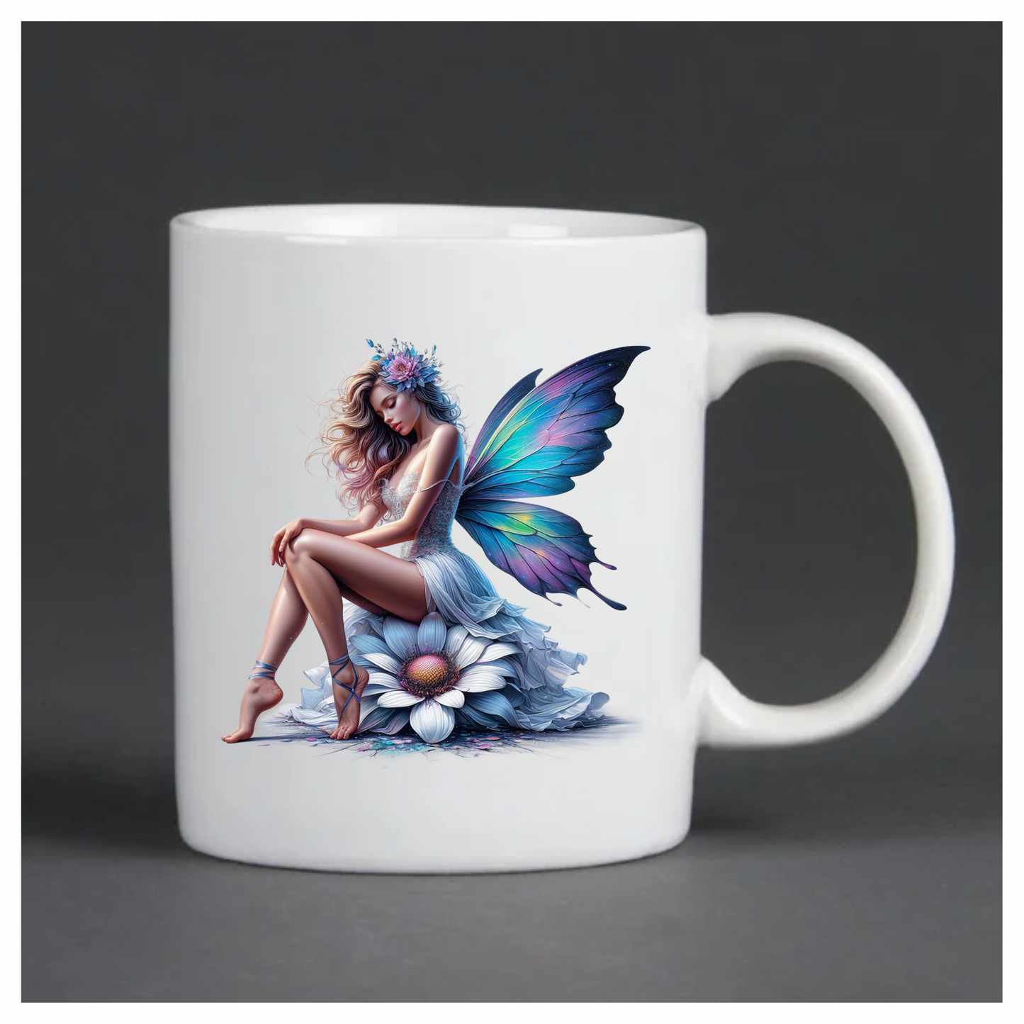 Fairy Blue Wings Flower White Dress Vinyl Sticker Decal