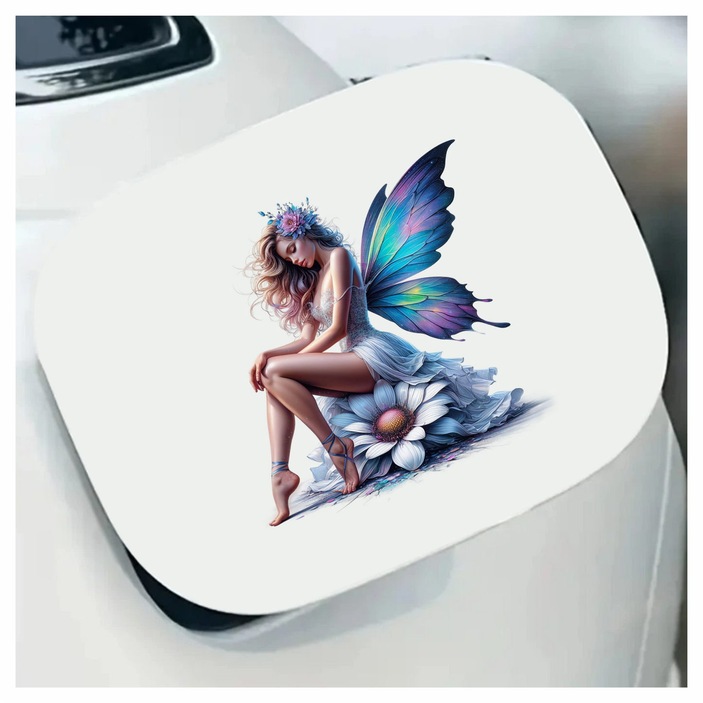 Fairy Blue Wings Flower White Dress Vinyl Sticker Decal