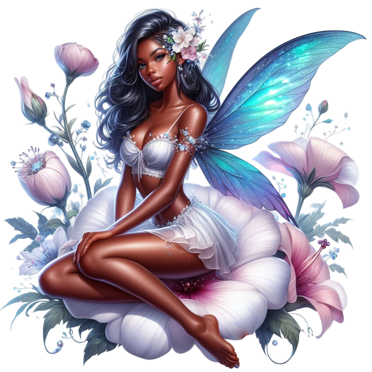 Fairy Woman Blue Wings Flowers Vinyl Sticker Decal