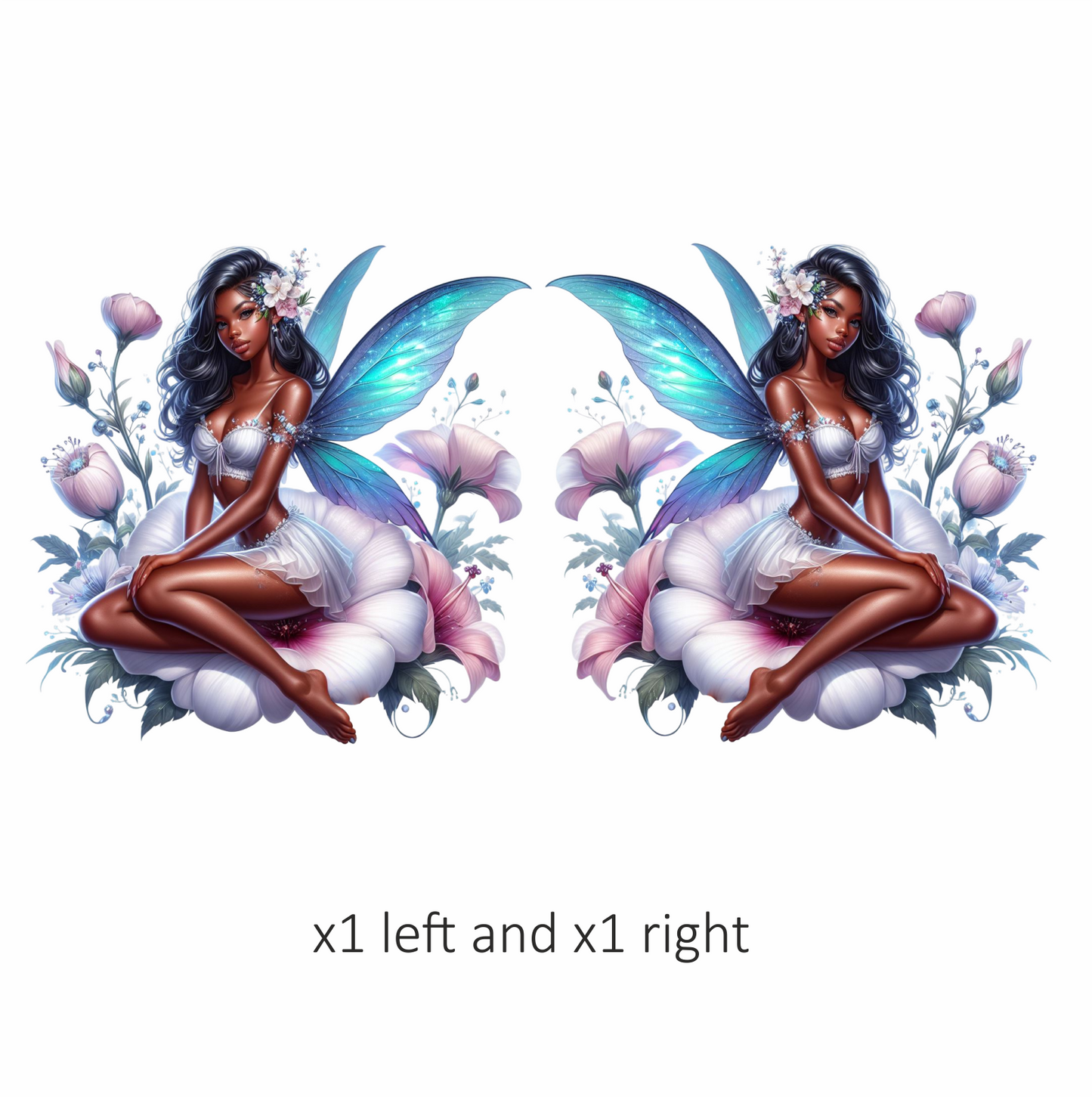 Fairy Woman Blue Wings Flowers Vinyl Sticker Decal