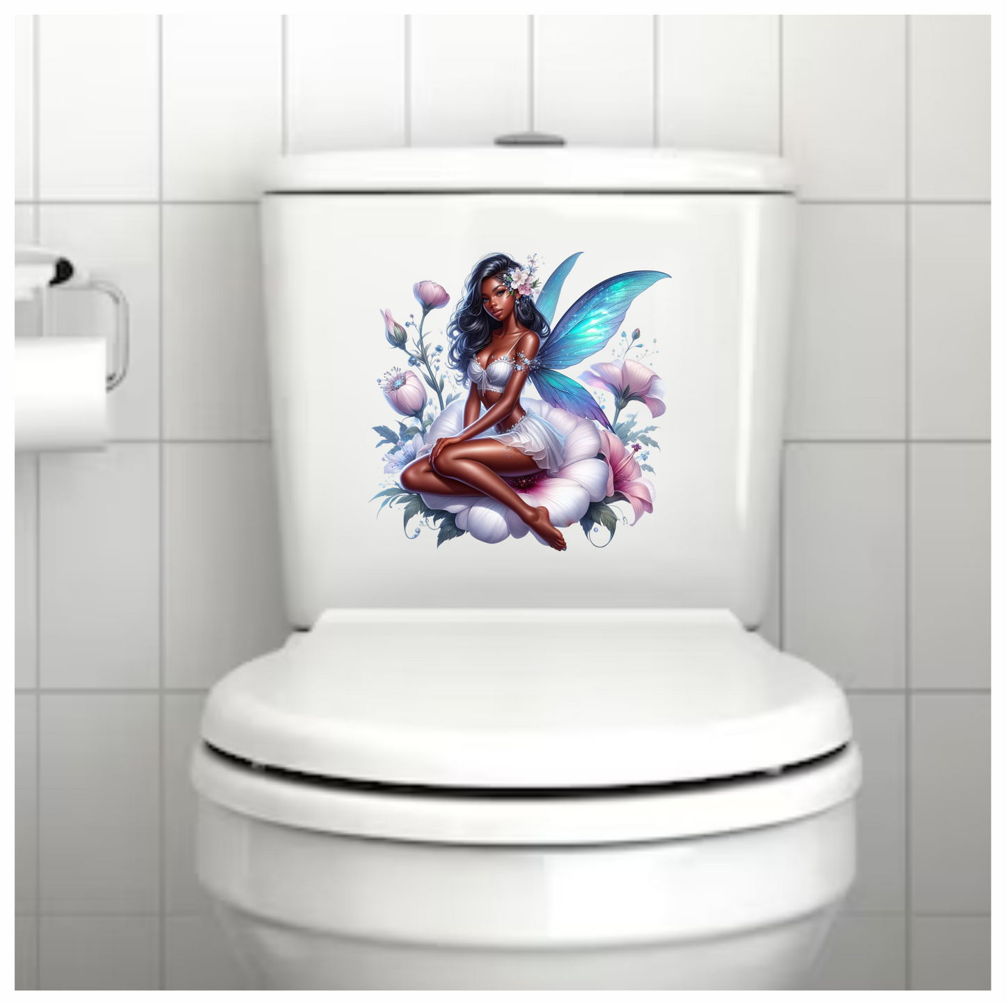 Fairy Woman Blue Wings Flowers Vinyl Sticker Decal