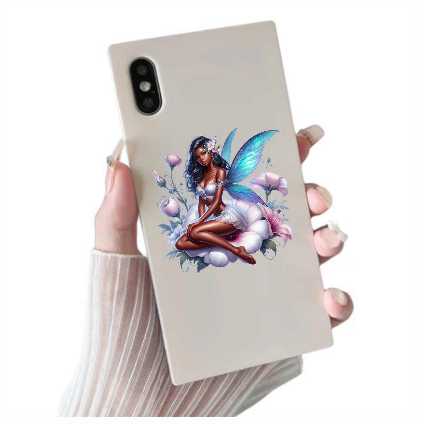Fairy Woman Blue Wings Flowers Vinyl Sticker Decal