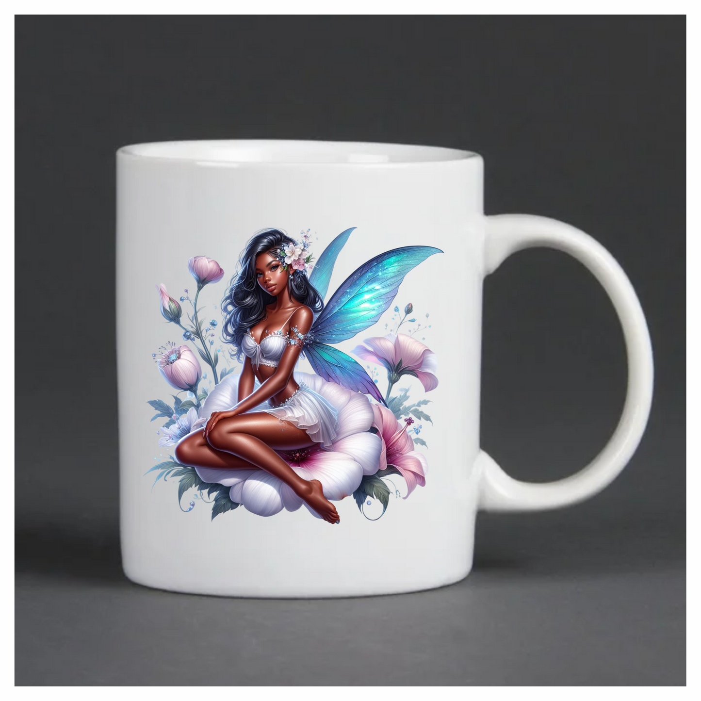 Fairy Woman Blue Wings Flowers Vinyl Sticker Decal