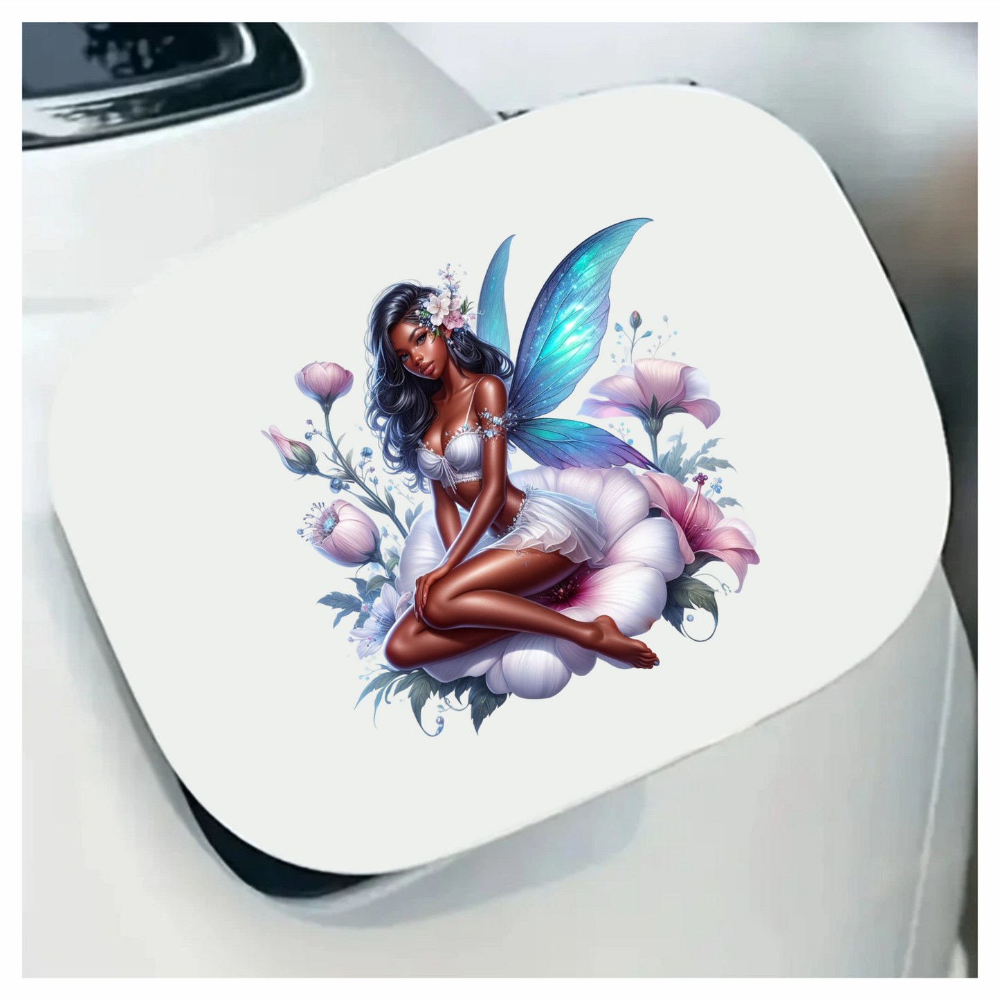 Fairy Woman Blue Wings Flowers Vinyl Sticker Decal
