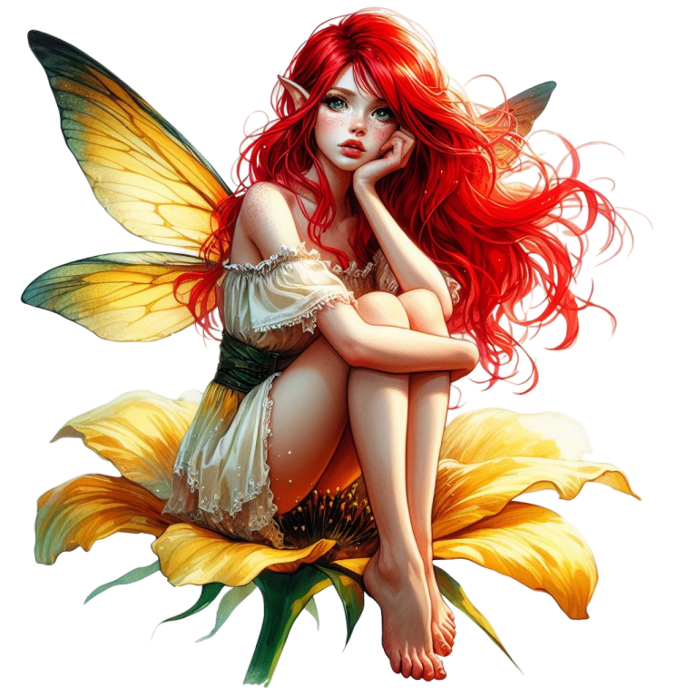 Red Fairy Yellow Flower Green Wings Vinyl Sticker Decal