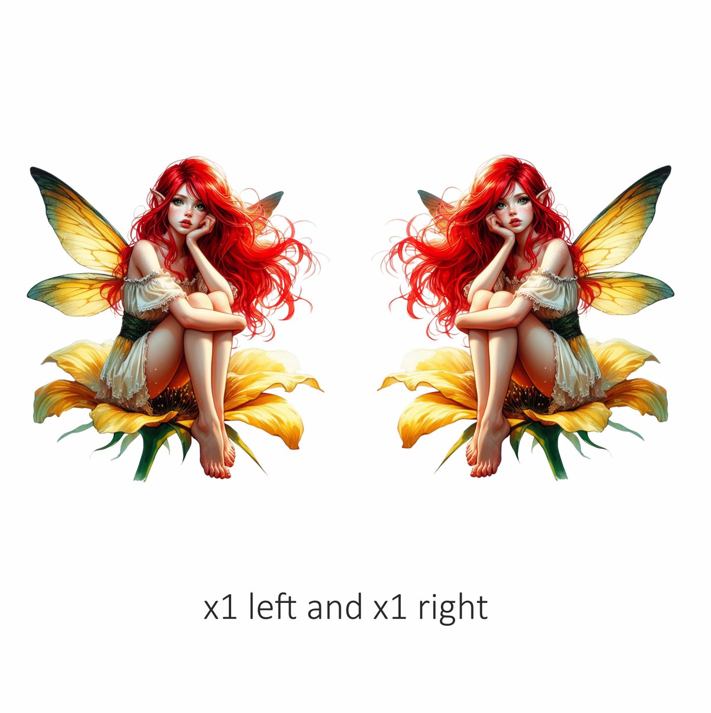 Red Fairy Yellow Flower Green Wings Vinyl Sticker Decal