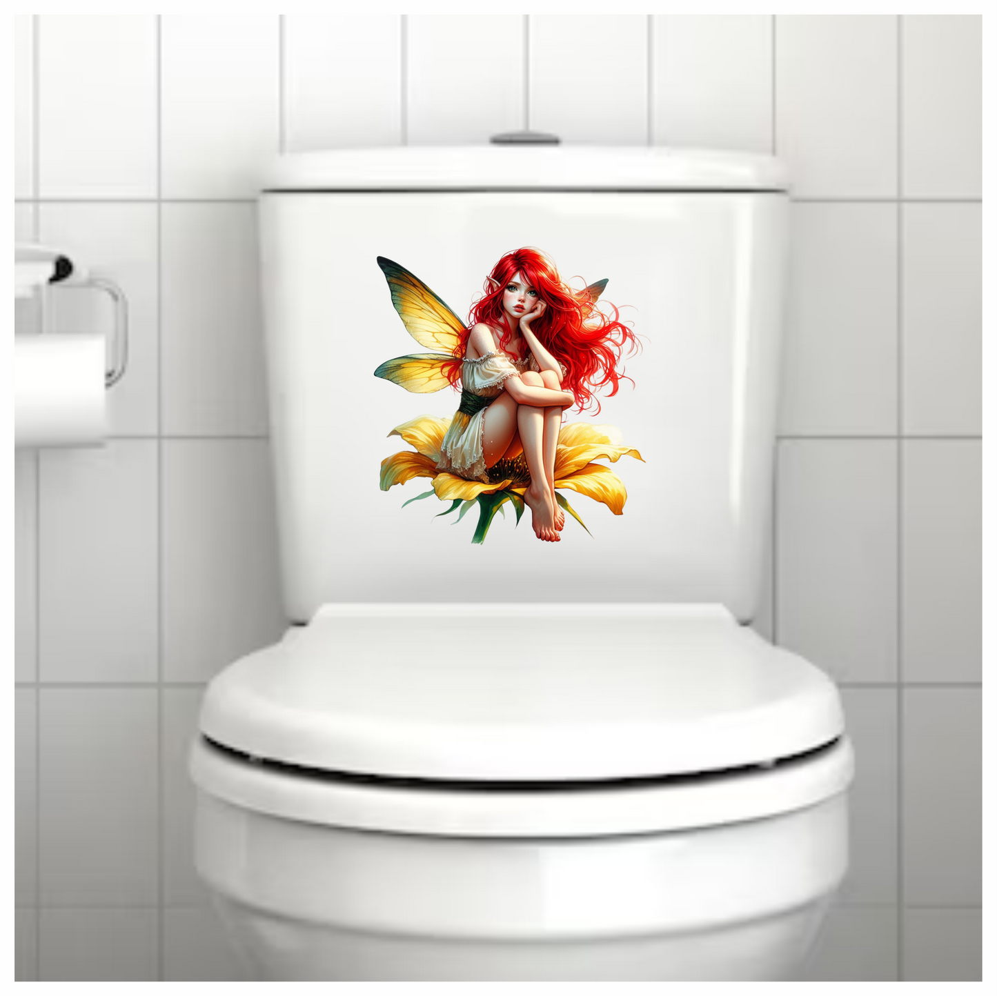 Red Fairy Yellow Flower Green Wings Vinyl Sticker Decal