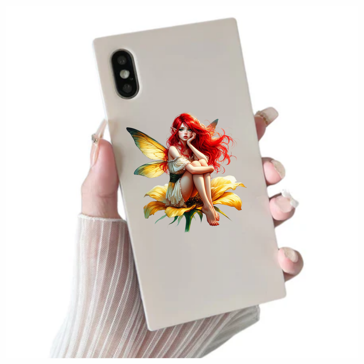 Red Fairy Yellow Flower Green Wings Vinyl Sticker Decal