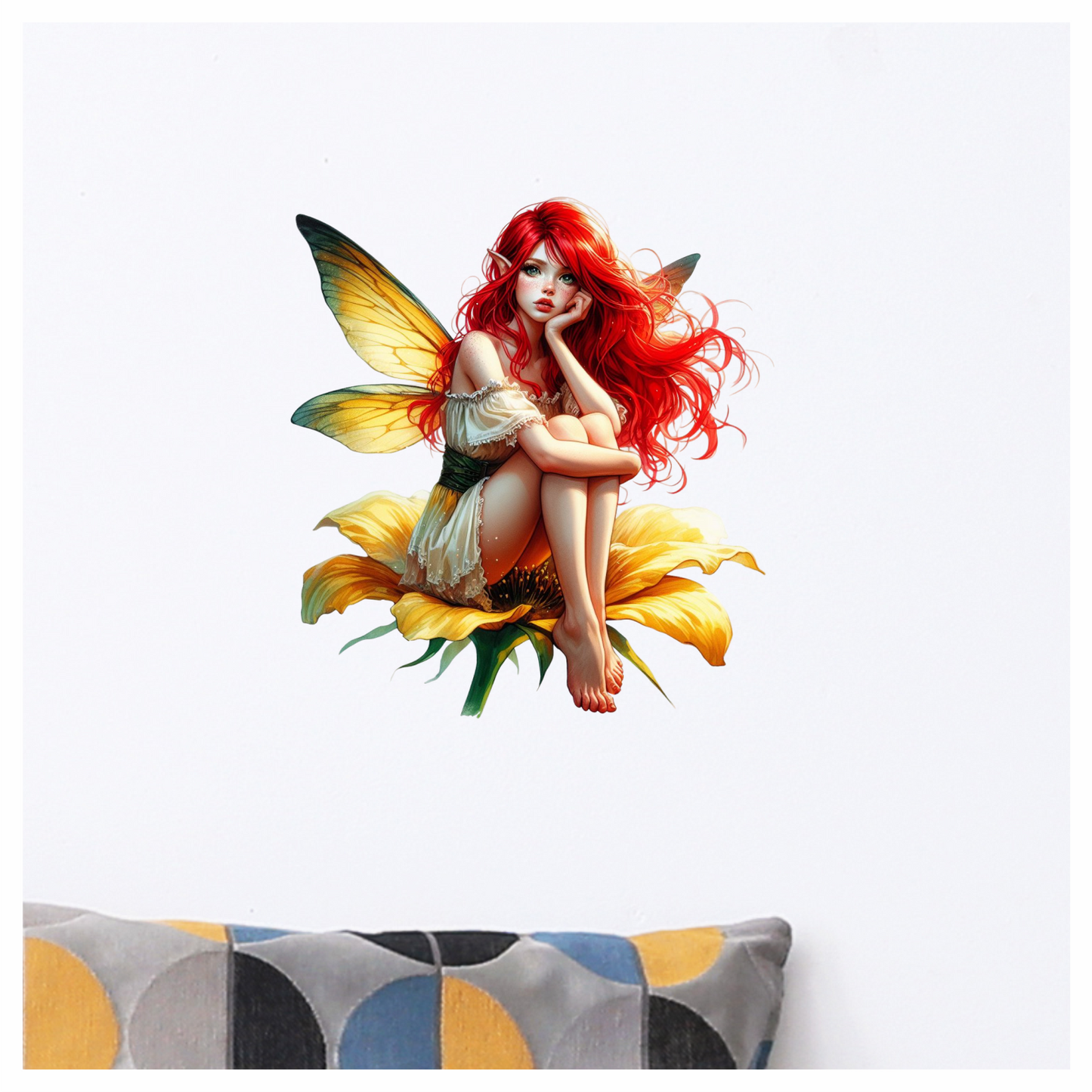 Red Fairy Yellow Flower Green Wings Vinyl Sticker Decal