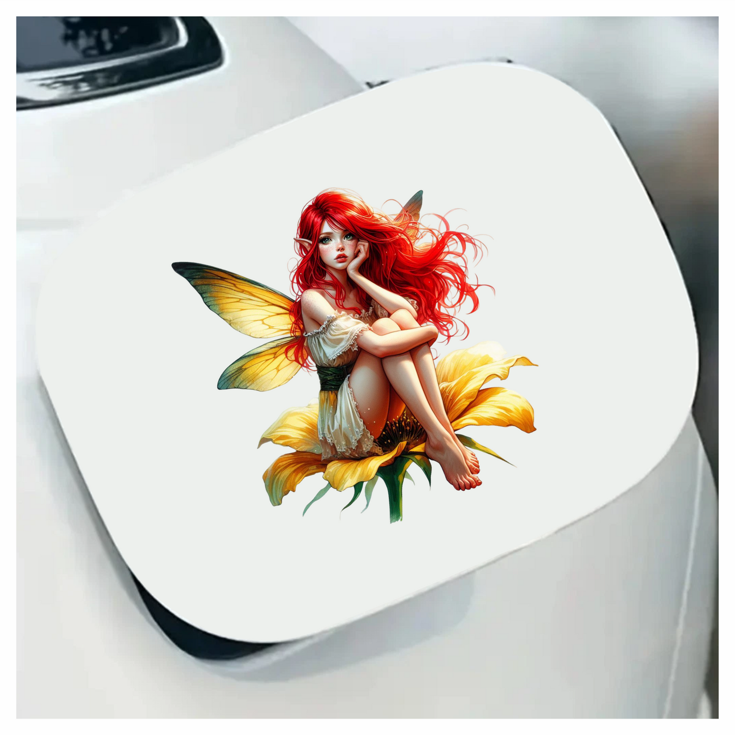 Red Fairy Yellow Flower Green Wings Vinyl Sticker Decal