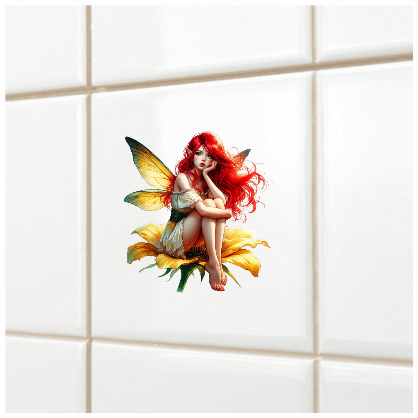Red Fairy Yellow Flower Green Wings Vinyl Sticker Decal