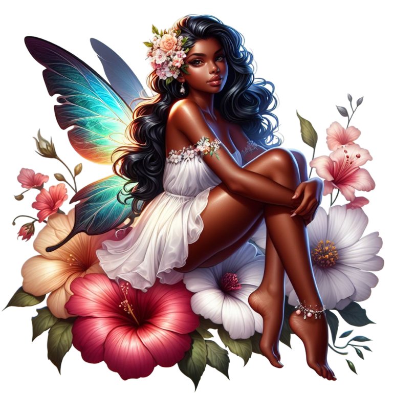 Fairy Dark Wings White Flowers Vinyl Sticker Decal