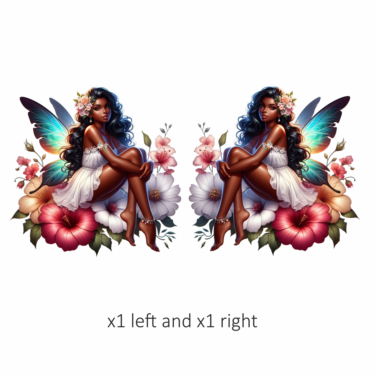 Fairy Dark Wings White Flowers Vinyl Sticker Decal