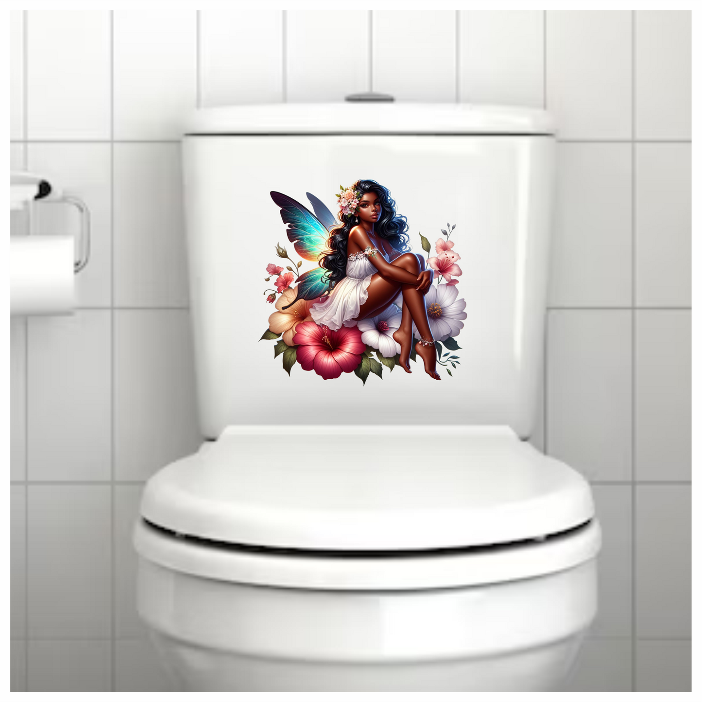 Fairy Dark Wings White Flowers Vinyl Sticker Decal