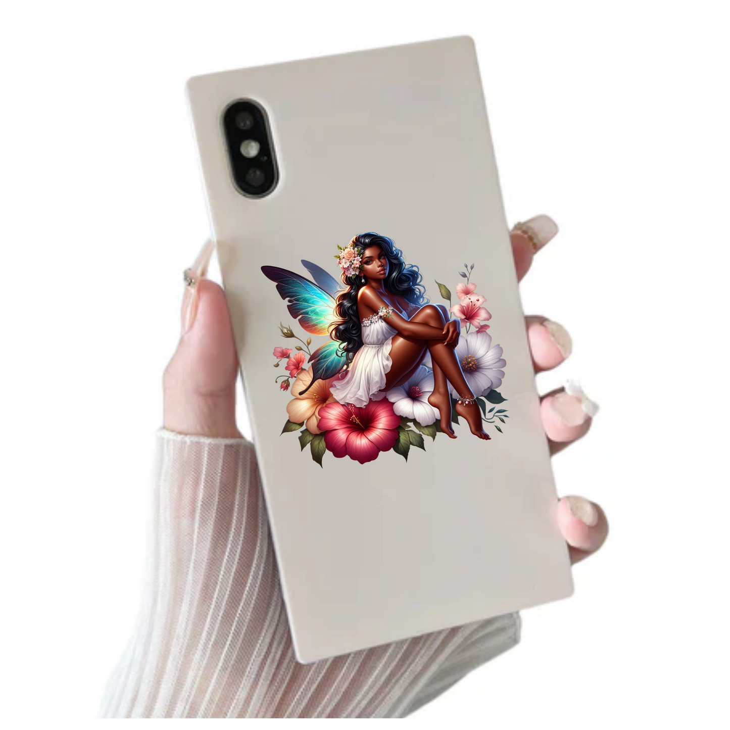 Fairy Dark Wings White Flowers Vinyl Sticker Decal