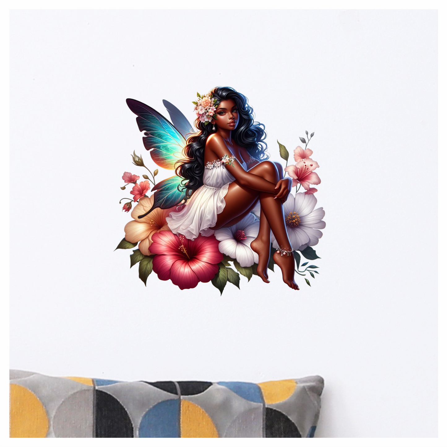 Fairy Dark Wings White Flowers Vinyl Sticker Decal