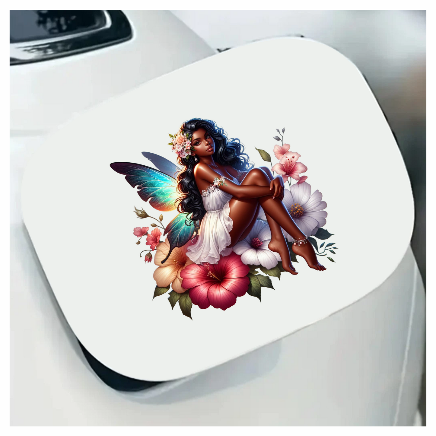 Fairy Dark Wings White Flowers Vinyl Sticker Decal