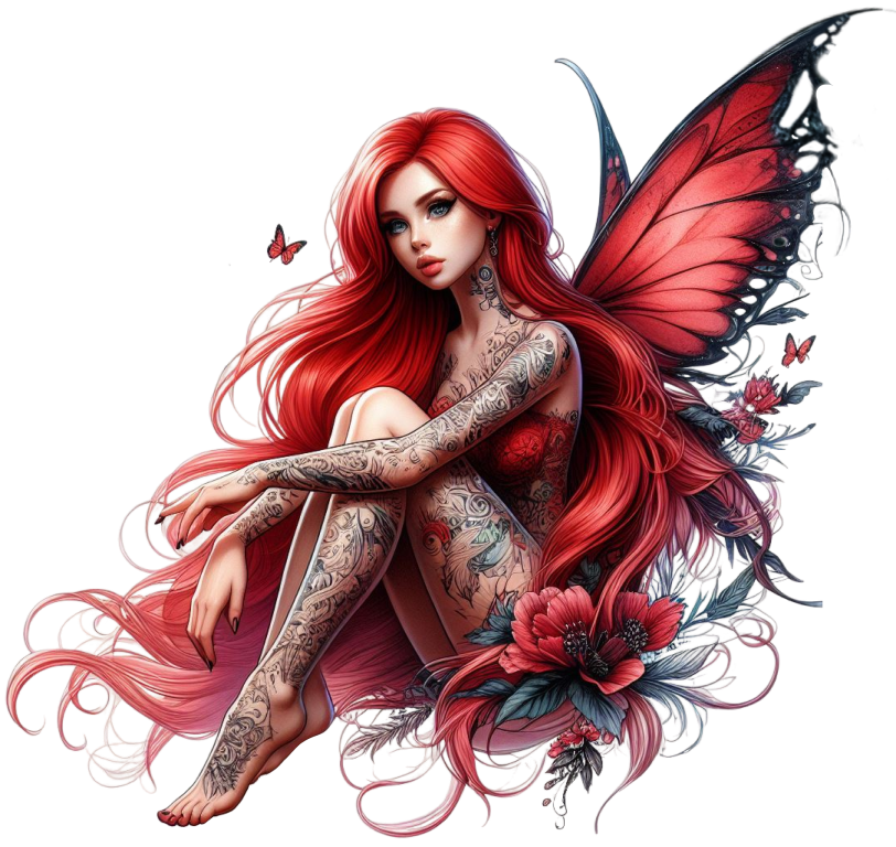 Red Fairy Wings Flowers Sitting Vinyl Sticker Decal