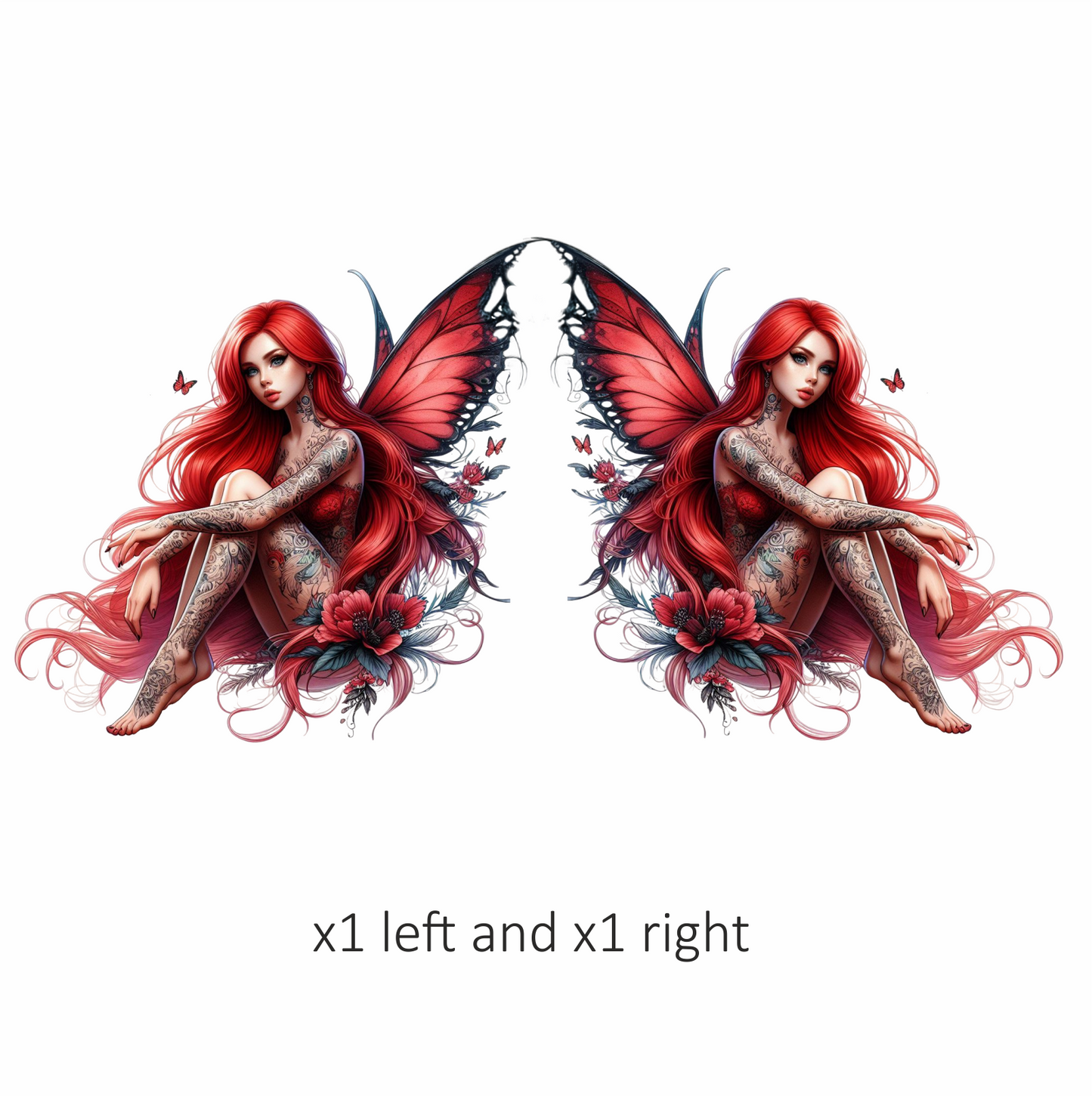Red Fairy Wings Flowers Sitting Vinyl Sticker Decal