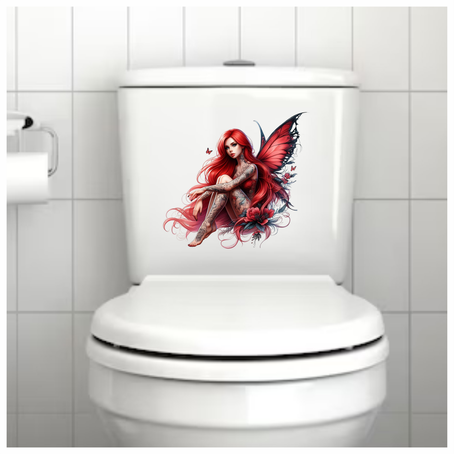 Red Fairy Wings Flowers Sitting Vinyl Sticker Decal