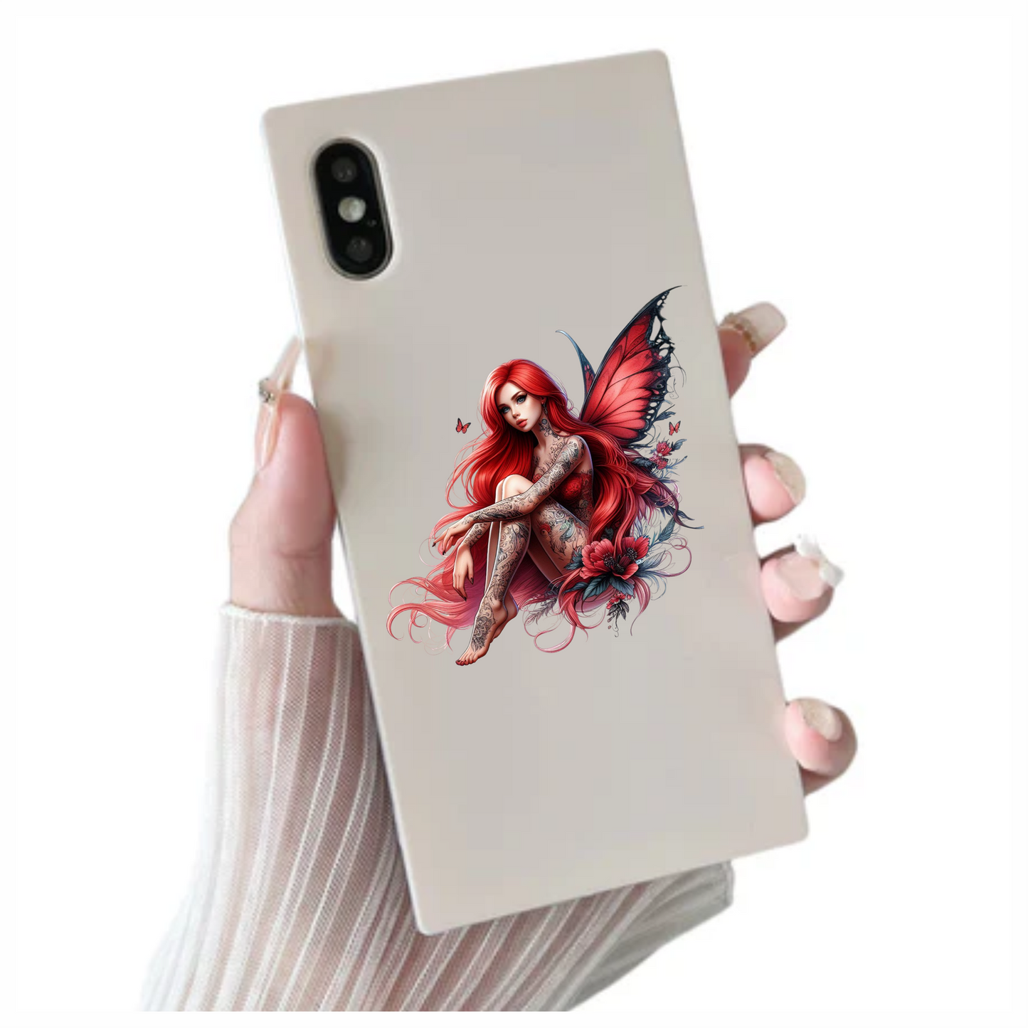 Red Fairy Wings Flowers Sitting Vinyl Sticker Decal