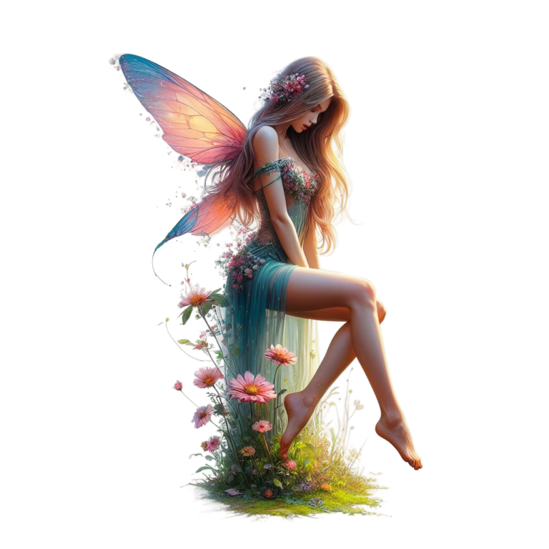 Fairy Pink Wings Green Dress Flowers Vinyl Sticker Decal