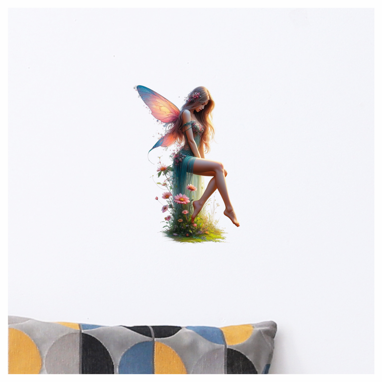 Fairy Pink Wings Green Dress Flowers Vinyl Sticker Decal