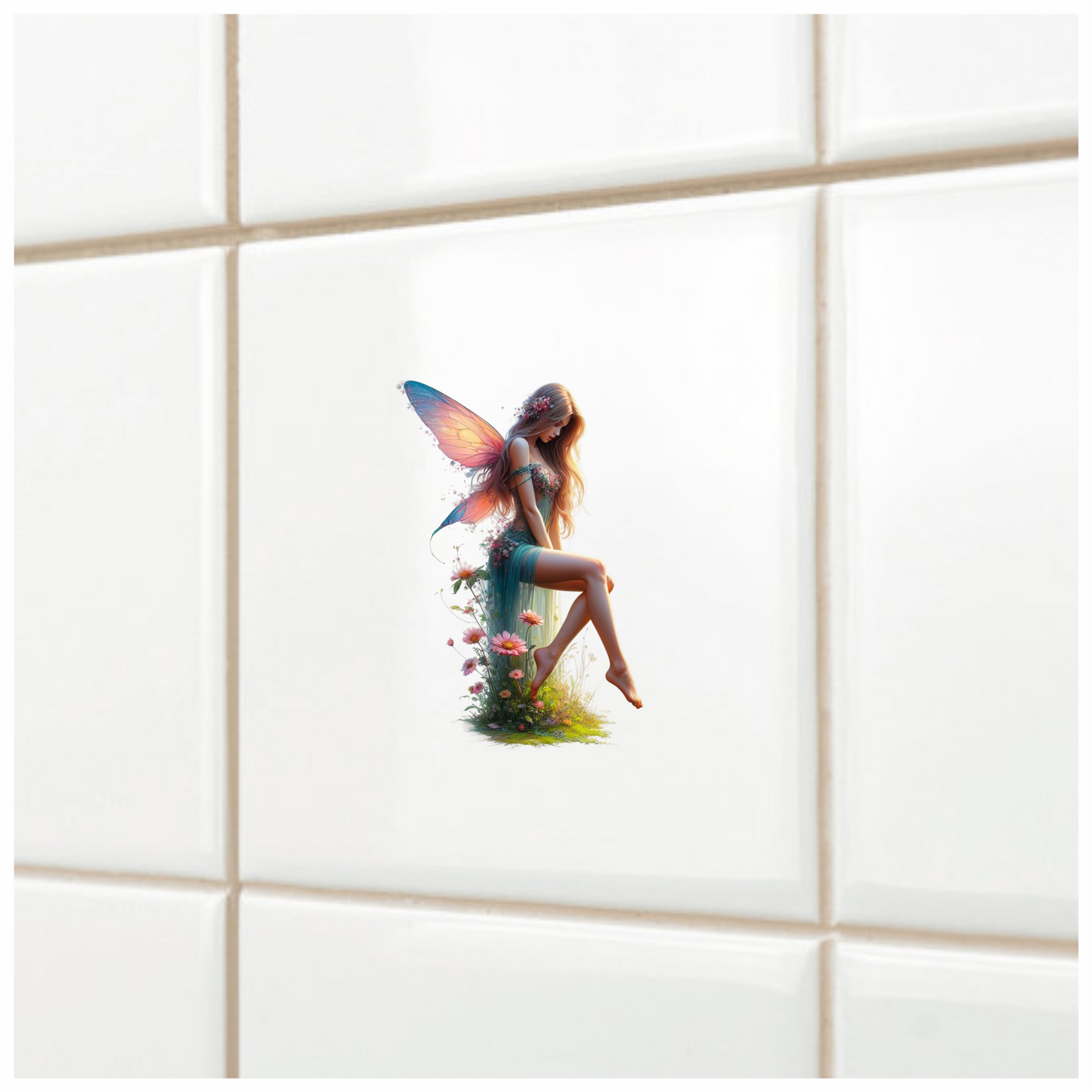 Fairy Pink Wings Green Dress Flowers Vinyl Sticker Decal