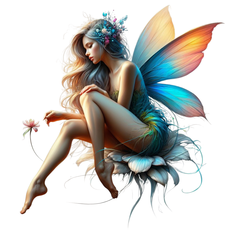 Fairy Woman Blue Wings Flower Vinyl Sticker Decal