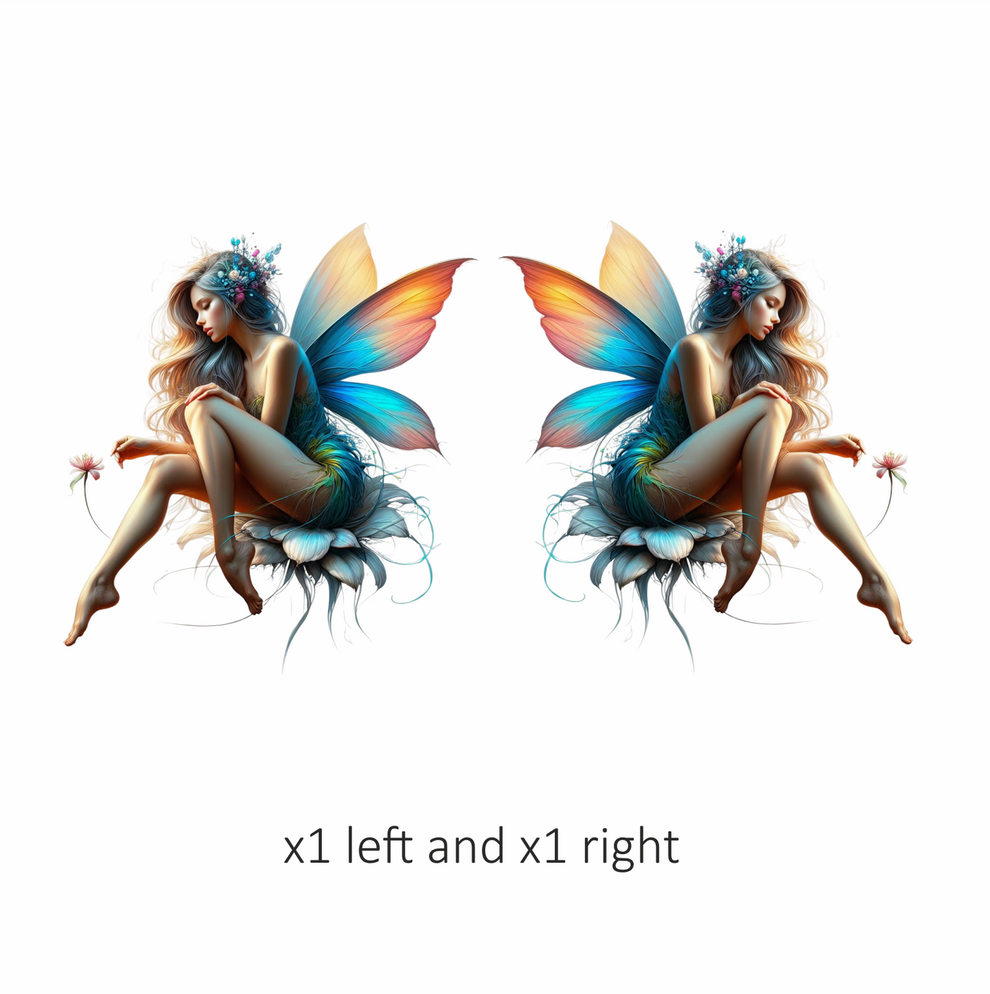 Fairy Woman Blue Wings Flower Vinyl Sticker Decal