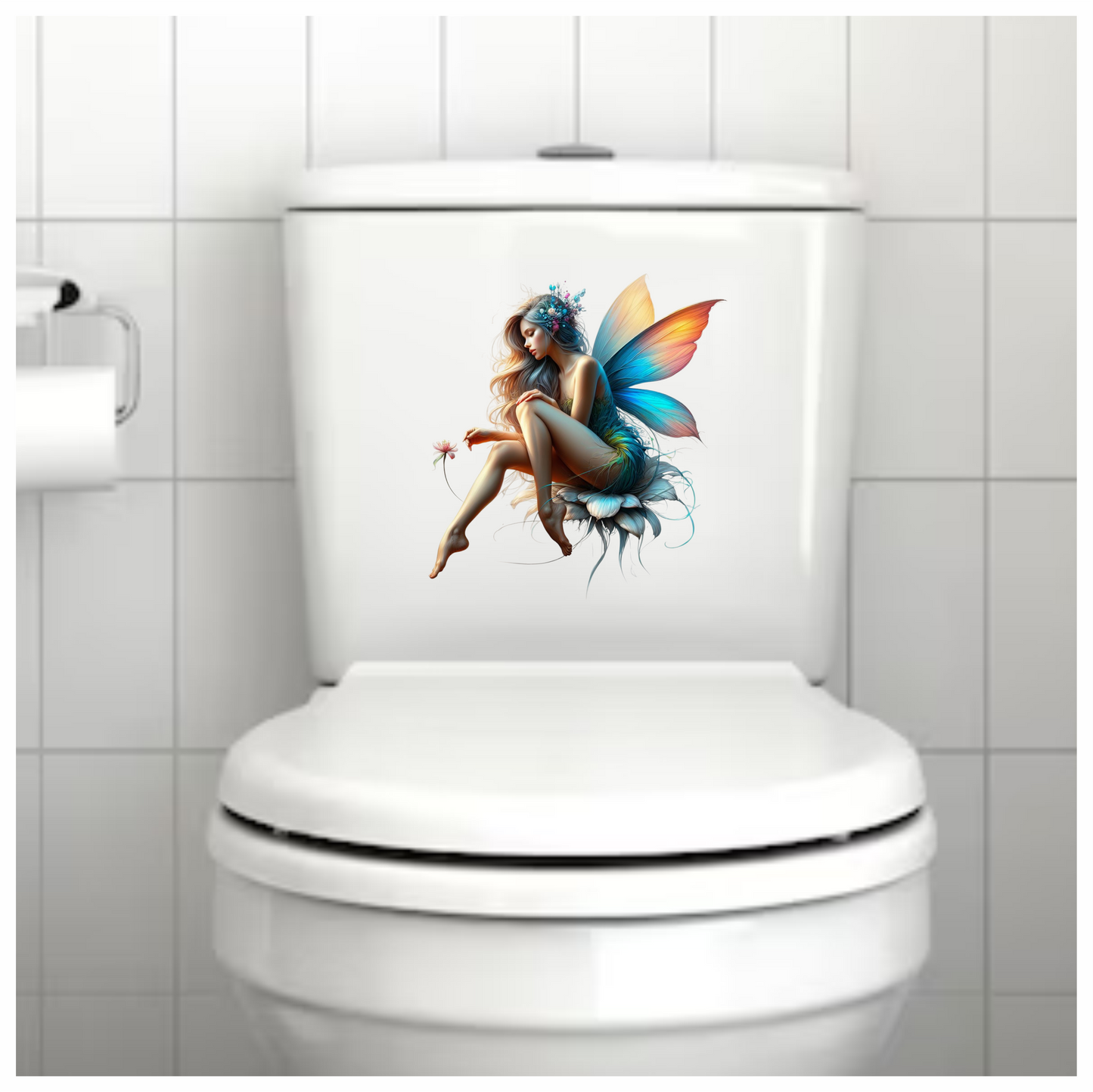 Fairy Woman Blue Wings Flower Vinyl Sticker Decal