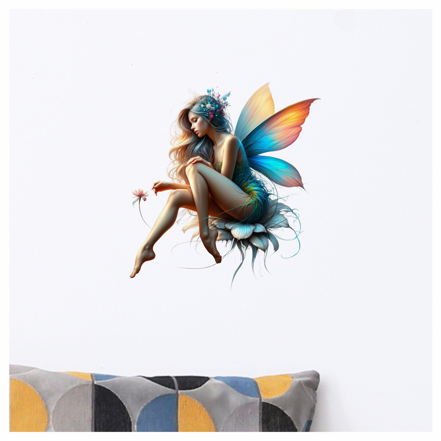 Fairy Woman Blue Wings Flower Vinyl Sticker Decal