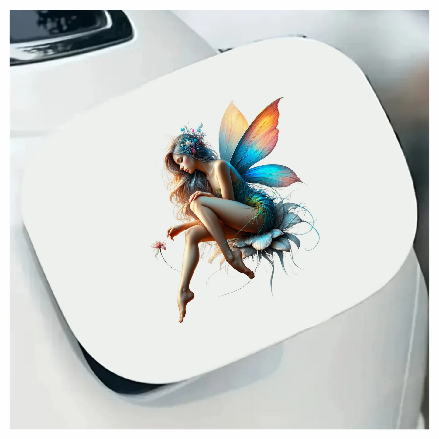 Fairy Woman Blue Wings Flower Vinyl Sticker Decal