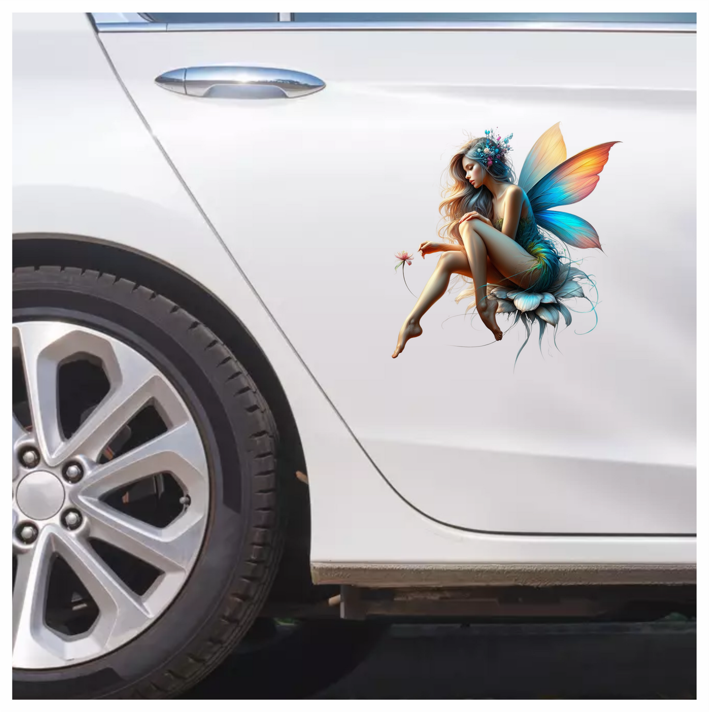 Fairy Woman Blue Wings Flower Vinyl Sticker Decal