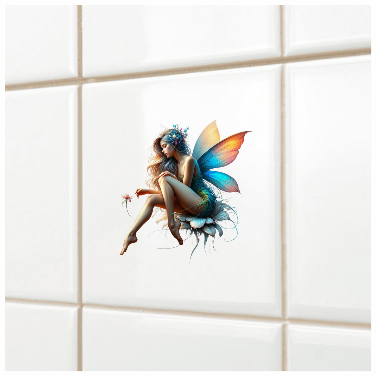 Fairy Woman Blue Wings Flower Vinyl Sticker Decal