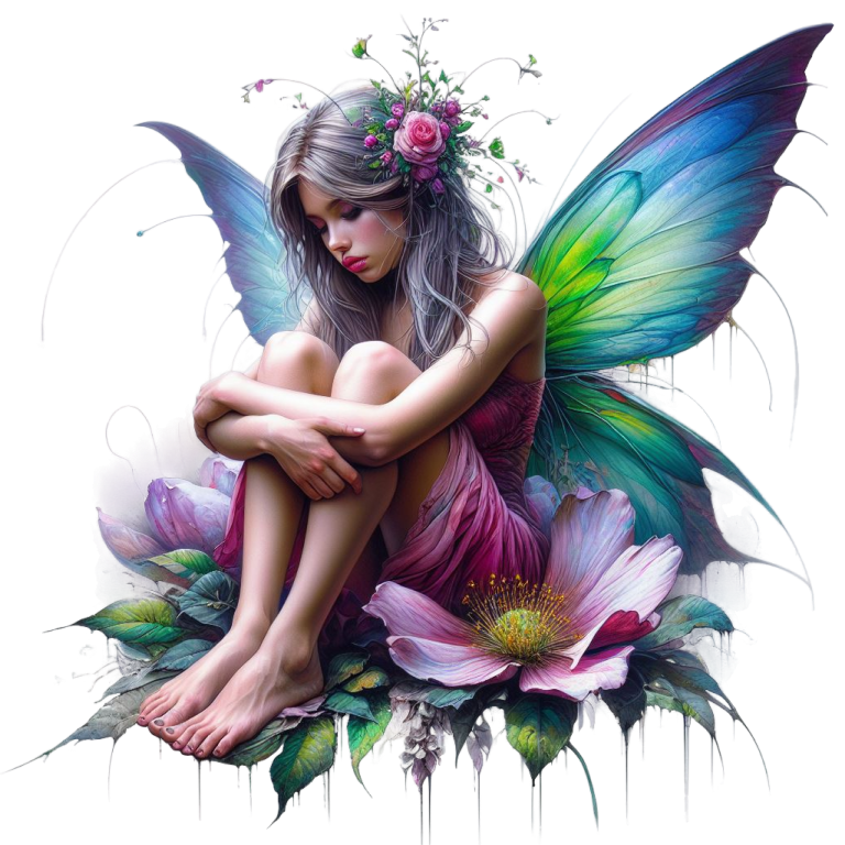 Fairy Girl Pink Wings Flowers Vinyl Sticker Decal