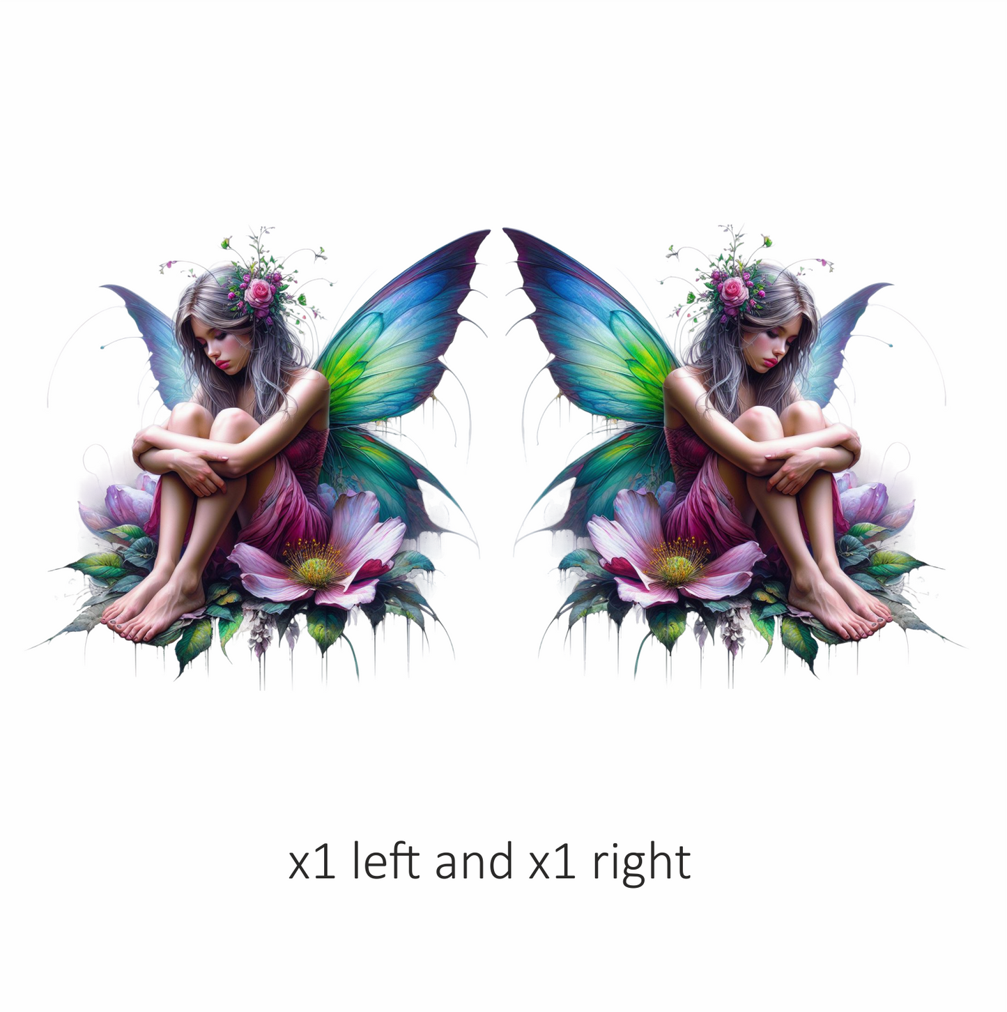 Fairy Girl Pink Wings Flowers Vinyl Sticker Decal