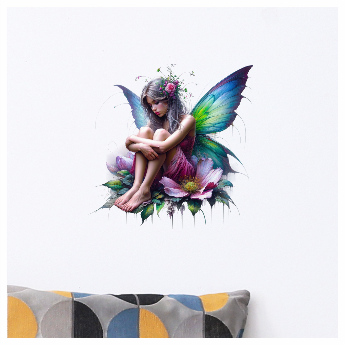Fairy Girl Pink Wings Flowers Vinyl Sticker Decal