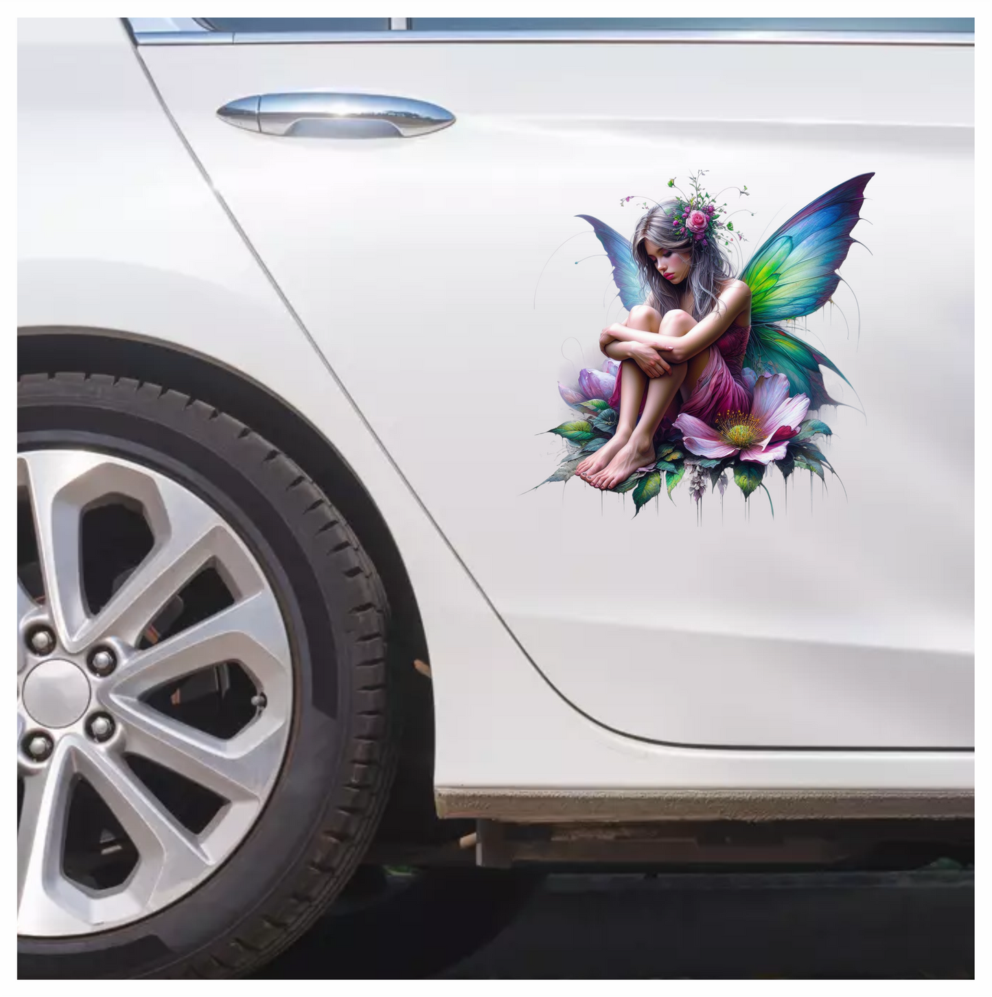 Fairy Girl Pink Wings Flowers Vinyl Sticker Decal