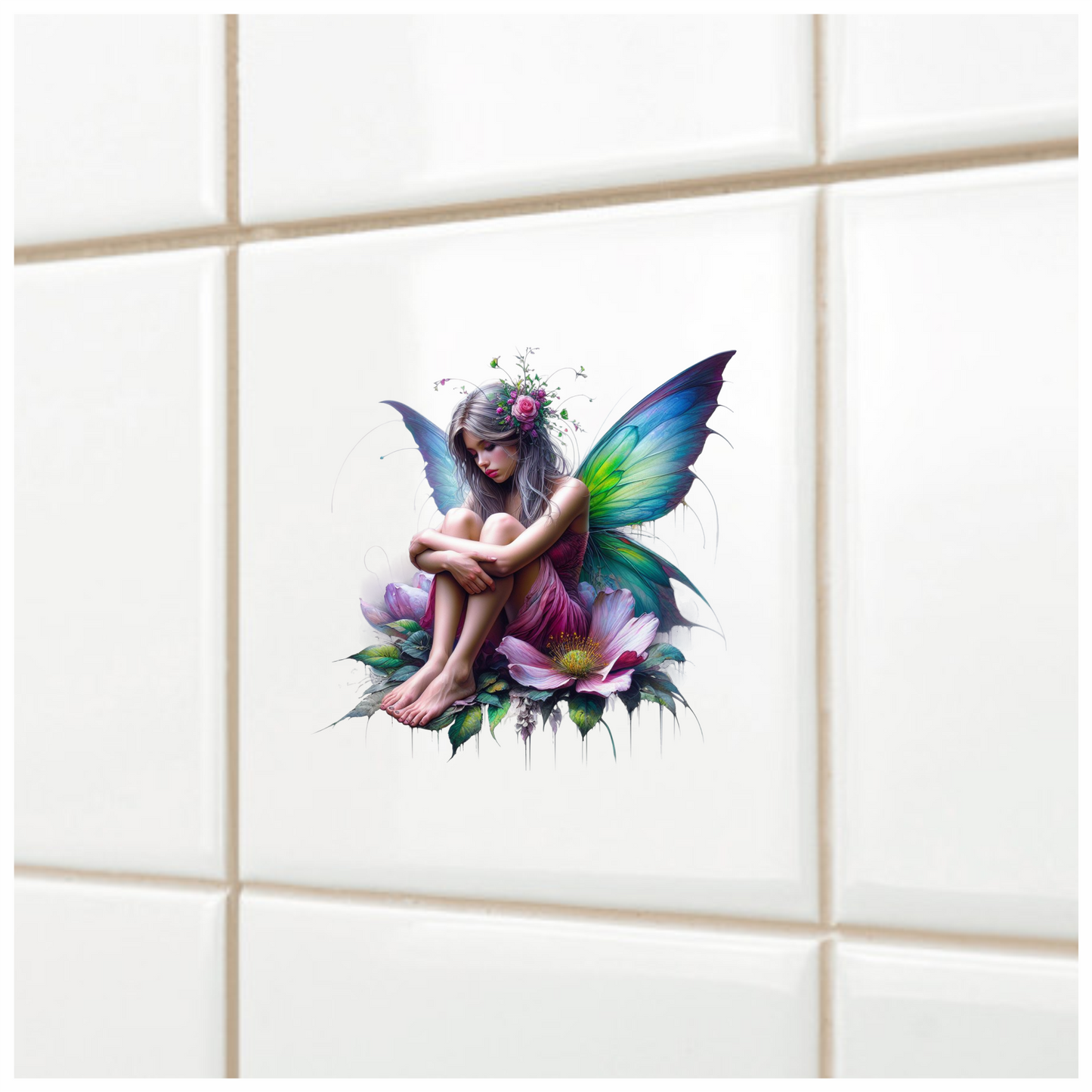 Fairy Girl Pink Wings Flowers Vinyl Sticker Decal