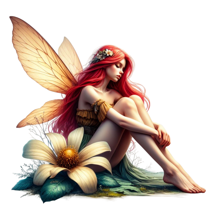 Fairy Red Wings Flower Sitting Vinyl Sticker Decal