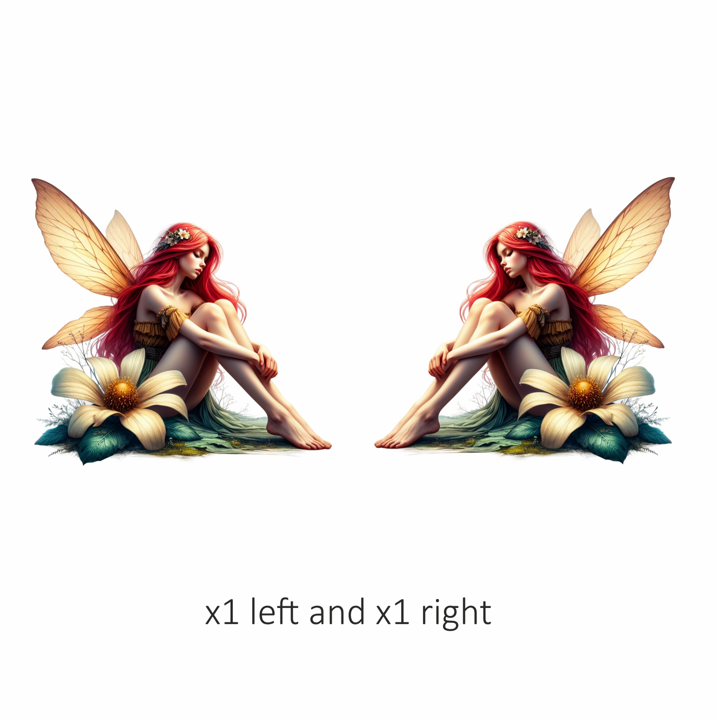 Fairy Red Wings Flower Sitting Vinyl Sticker Decal