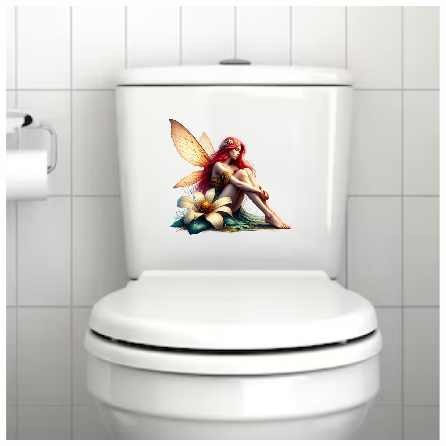 Fairy Red Wings Flower Sitting Vinyl Sticker Decal
