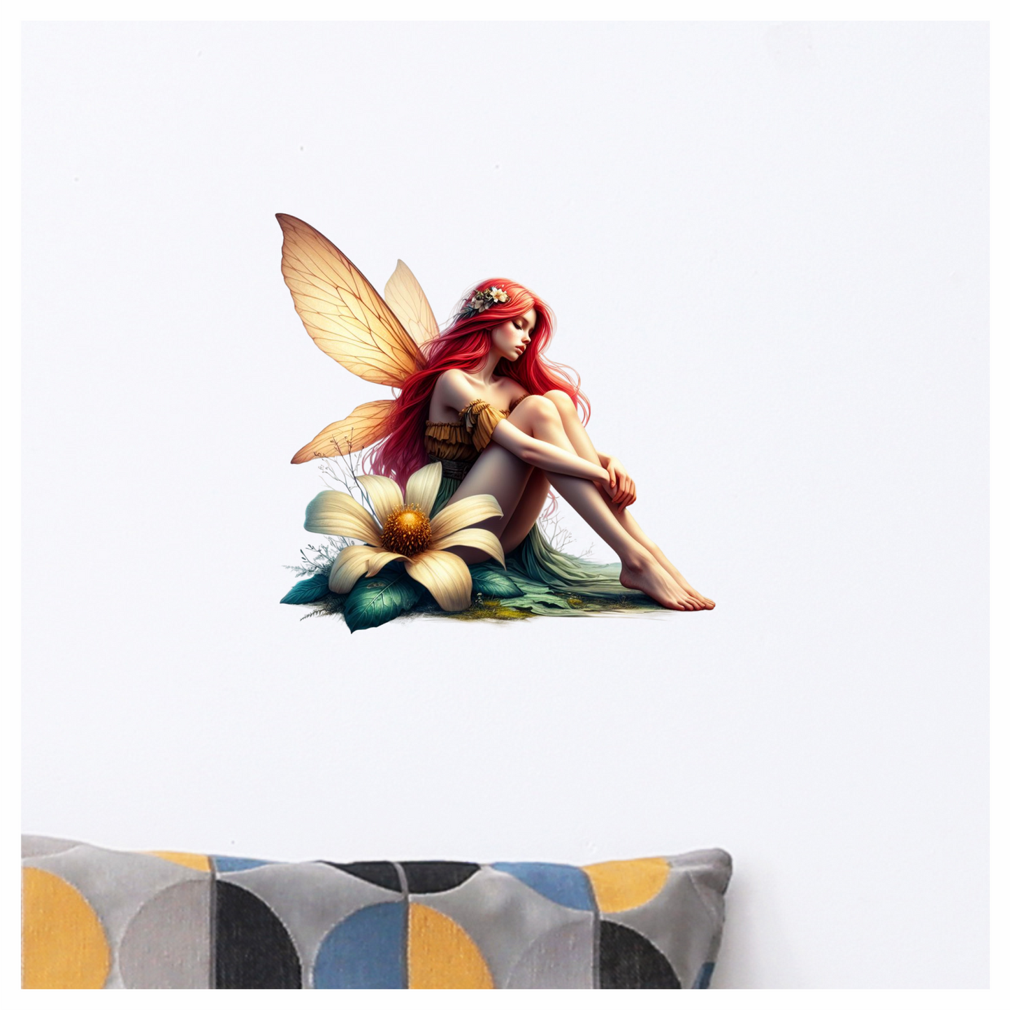 Fairy Red Wings Flower Sitting Vinyl Sticker Decal