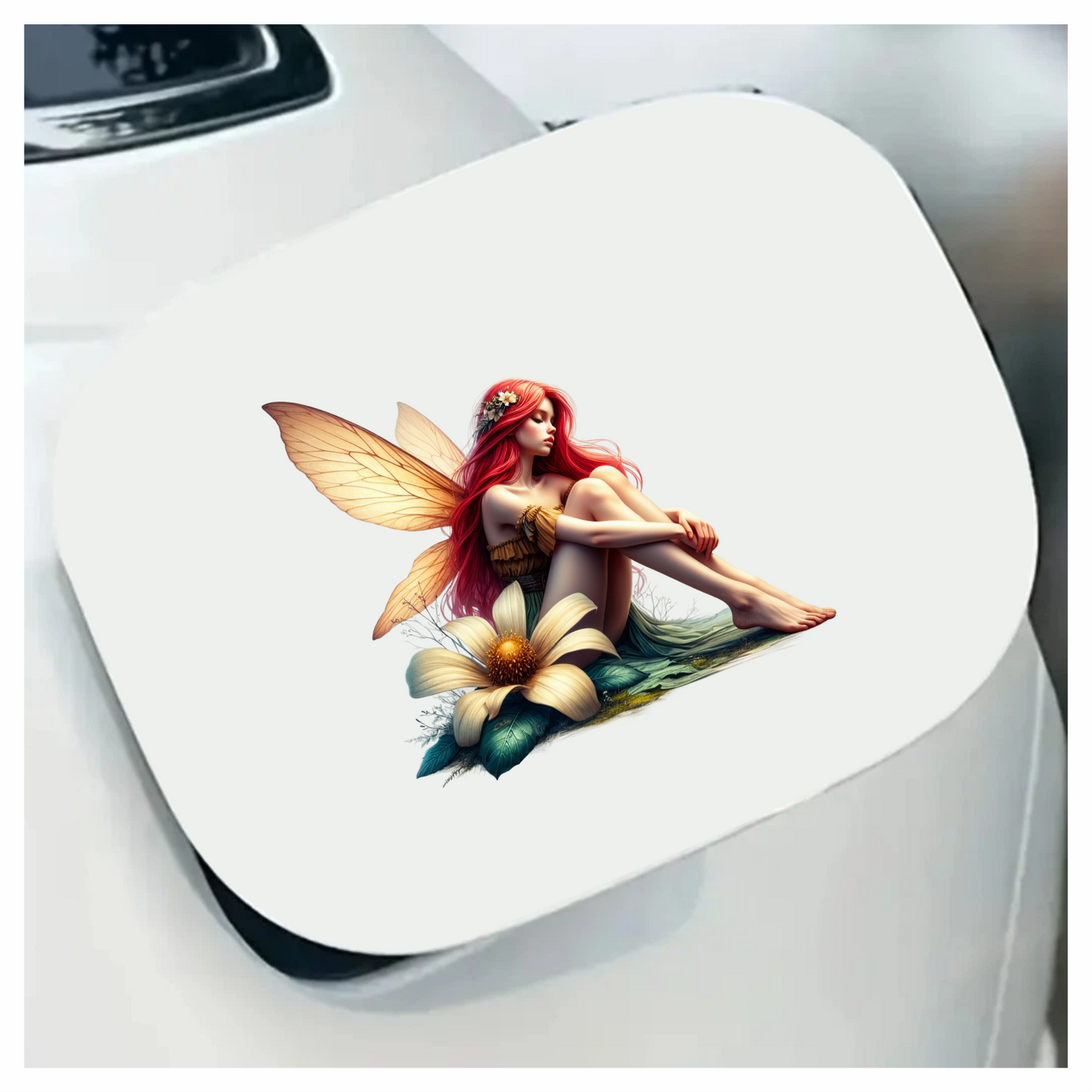 Fairy Red Wings Flower Sitting Vinyl Sticker Decal