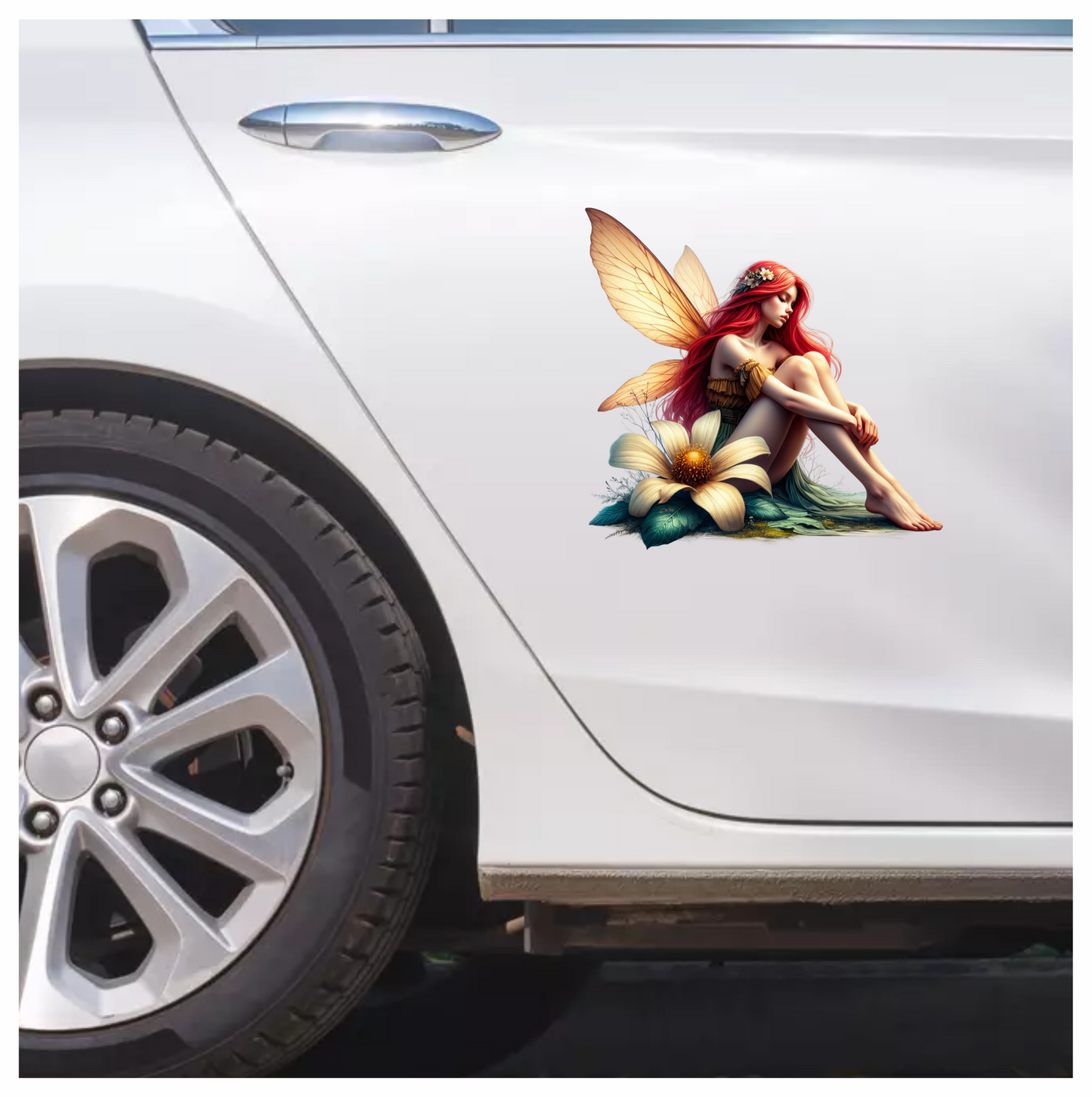 Fairy Red Wings Flower Sitting Vinyl Sticker Decal