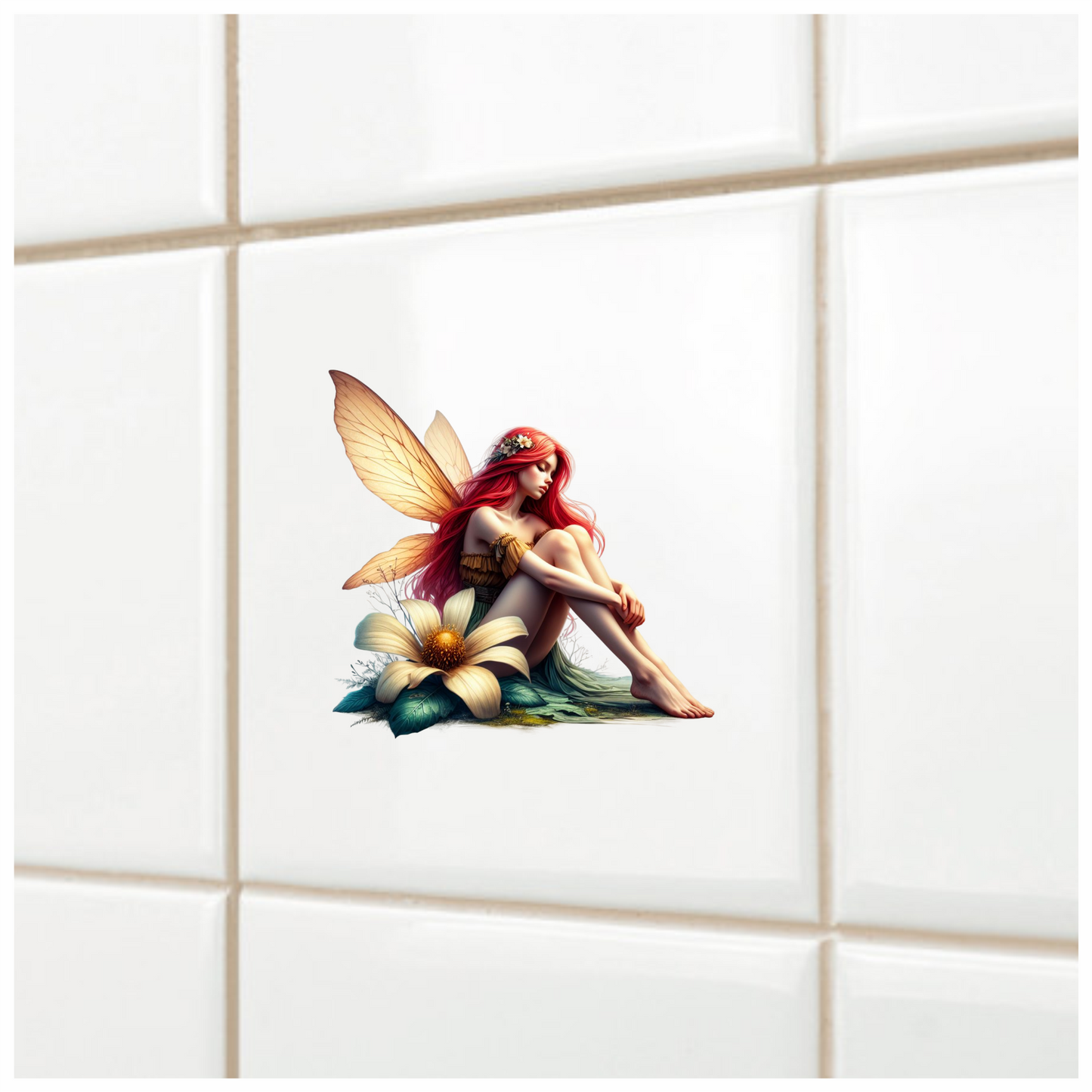 Fairy Red Wings Flower Sitting Vinyl Sticker Decal