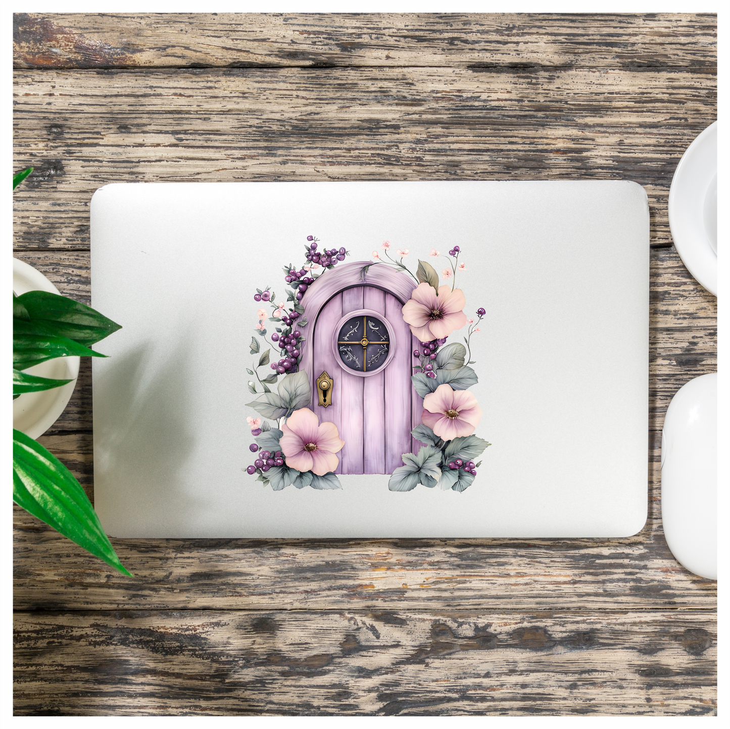Purple Door Flowers Leaves Berries Vinyl Sticker Decal
