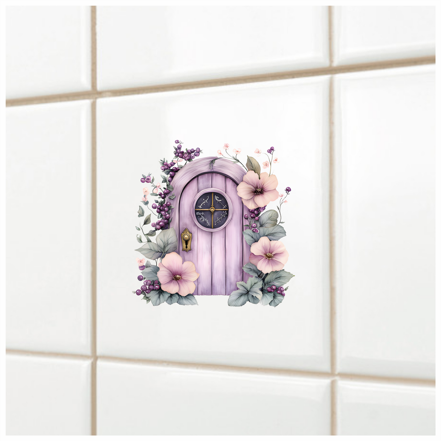 Purple Door Flowers Leaves Berries Vinyl Sticker Decal
