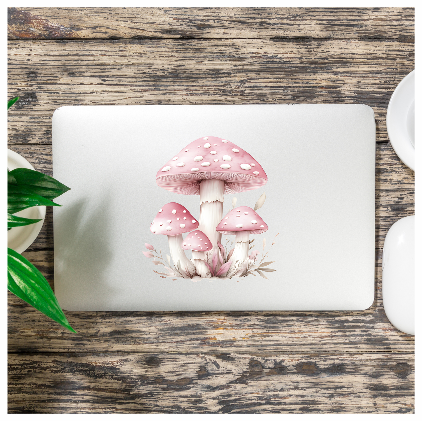 Pink Mushrooms Growing Forest Ground Vinyl Sticker Decal